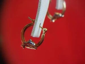 10K TWO TONE GOLD DOLPHIN EARRINGS - ADORABLE AND PETITE SIZED PAIR - Picture 1 of 5