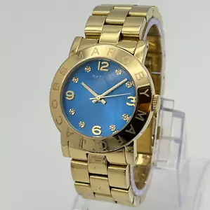 Women's MARC JACOBS Amy Gold Tone, Blue Dial All Steel Bracelet Watch, MBM3303 - Picture 1 of 7