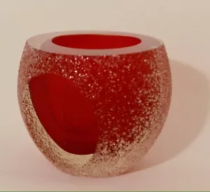 Vintage Iced Somerso Red Fauceted Small Bowl Votive - Picture 1 of 7