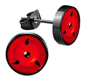 Edelstahl Ohrstecker schwarz rot 8mm Sharingan Auge - Bild 1 von 9