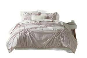 NWT LC Lauren Conrad KING Lilac Floral Ruched Duvet Cover Set - 3 Piece - Picture 1 of 4