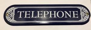 Metal Enamel Telephone Sign Blue - Picture 1 of 4