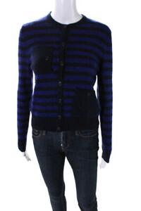 Band Of Outsiders Womens Wool Striped Button Up Cardigan Sweater Blue Size 0