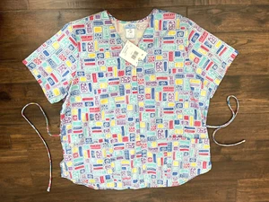 SB Scrubs Women's Sz 2X Medical Uniform Top Short Sleeve Snap Front Colorful NEW - Picture 1 of 8