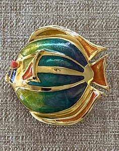 Liz Claiborne Emaille und Goldton auf Metall bunte Fischbrosche - Bild 1 von 7