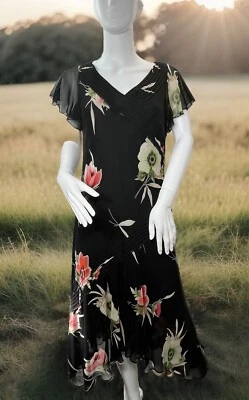 Coldwater Creek Vintage 10 Silk Floral Midi Dress Dark Fairy Grunge Y2K - Image 1 of 4