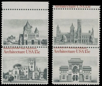 1980, USA ARCHITECTURE, TWO SE-TENANT PAIRS, TOP STAMPS W/RED MISSING SC#1838-41 - Image 1 of 2