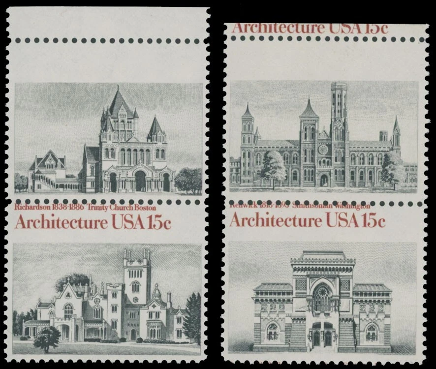 1980, USA ARCHITECTURE, TWO SE-TENANT PAIRS, TOP STAMPS W/RED MISSING SC#1838-41 - Image 1 of 2