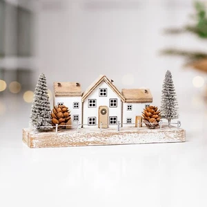 Weihnachten Holz Dorf Szene Dekoration Häuser weiß Xmas Tischdeko 20 cm - Bild 1 von 24