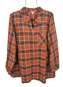 Como Blu Womens Shirt 3X Burnt Orange Collared Plaid Long Sleeve Blouse Top NWOT - Picture 1 of 11
