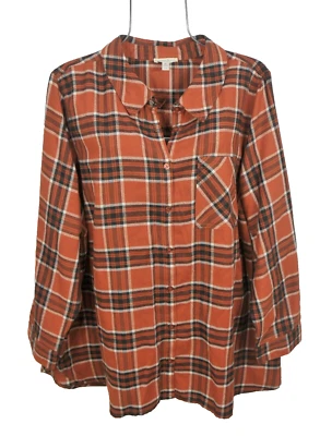 Como Blu Womens Shirt 3X Fall Pumkin Plaid Long Sleeve  Button Top Blouse NWOT - Image 1 of 4