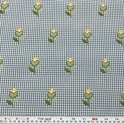 TELA DE TAPICERÍA JACQUARD FLORAL BORDADA AZUL CREMA POR YARDA X 56" Foto 1 de 4