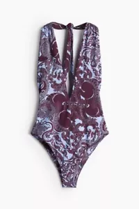 new H&M HM h m x THE WHITE LOTUS Patterned halterneck swimsuit small s - Picture 1 of 1