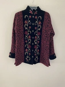 Icelandic Design Burgundy/Black Wool/Velvet Embroidered Jacket Sz S - Picture 1 of 10