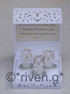 PREMIUM FIRST COMMUNION@3 GUARDIAN ANGEL WORRY Box@Glass & CRYSTAL@BAPTISM Gift - Foto 1 di 12
