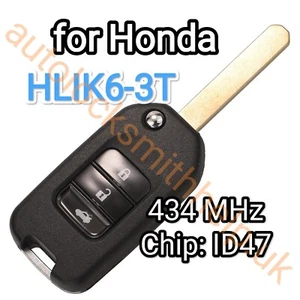 3 Button 433MHZ Flip Key for Honda CV-R, Civic ets 2015 + HLIK6-3T ID47 Chip - Picture 1 of 3