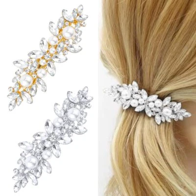 2 piezas pinzas de pasador de pelo de perlas pasadores de diamantes de imitación accesorios para el cabello para mujeres novia Foto 1 de 4