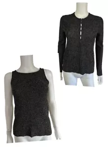 Vintage 90s Donna Karan Beaded Twin 2 Pc Set Tank & Jacket Top Black Gray Small - Picture 1 of 24