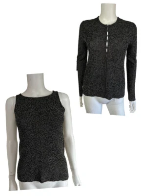 Conjunto de 2 piezas de camiseta sin mangas y chaqueta vintage años 90 Donna Karan con cuentas dobles negra gris pequeña Foto 1 de 4