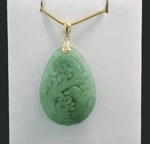 Colgante Jade Verde Dragón y Fénix Yin y Yang Oro Amarillo 585 Joyería Jade Nuevo - Imagen 1 de 3