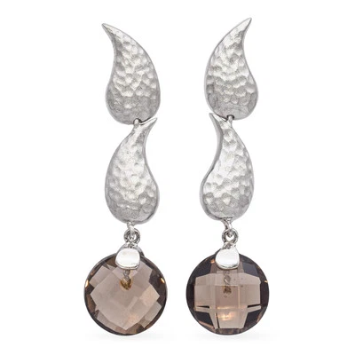 Pendientes colgantes colgantes de cuarzo ahumado de oro blanco de 14K Foto 1 de 4