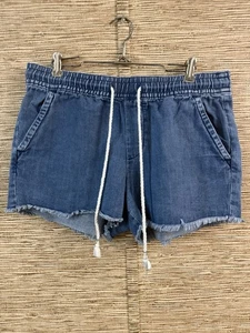 Loft Boho Tassel Denim Jean Cut Off Shorts Drawstring Elastic Waist Medium Blue - Picture 1 of 6