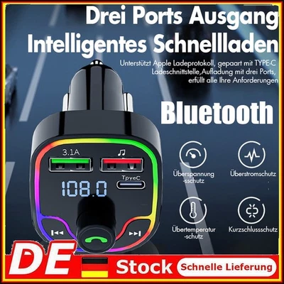 FM Transmitter Auto Radio Bluetooth Adapter Dual USB PD Ladegerät für Handy DE - Bild 1 von 4