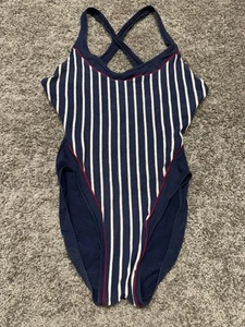 VTG Rose Marie Reid 12 Piece RED WHITE BLUE Stripe Swimsuit High Leg Low Back - Picture 1 of 13