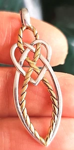 Vintage J.M.H Signed Two Tone Sterling Silver .925 Celtic Trinity Pendant - Picture 1 of 7