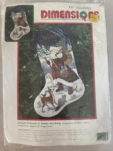 Dimensions 16” Needlepoint Christmas Stocking Kit 9097 Animal Friend Santa Deer - Picture 1 of 3