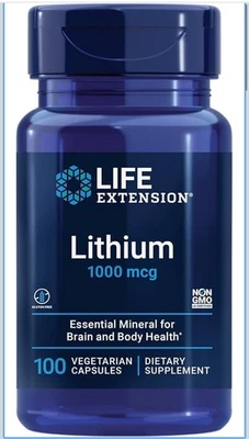 Orotato de Litio 1000mcg 100 Cápsulas Extensión de Vida Cerebro ADN Salud Foto 1 de 3