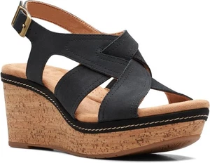 Sandalias de cuña Clarks Elleri Rae para mujer negras nobuck talla 6 medianas EE. UU. - Imagen 1 de 6
