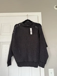Maglione Tahari grigio metallizzato dettaglio bottoni misto viscosa prezzo al dettaglio consigliato $88 nuovo con etichette - Foto 1 di 8