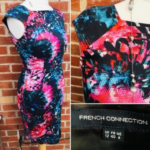 Vestido French Connection Talla 12 Negro Azul Rosa Verano Boda Excelente L7 - Imagen 1 de 7