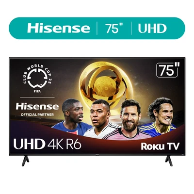 Hisense 75 Inch Class 4K UHD LED LCD Roku Smart TV HDR R6 Series 120 Motion Rate - Image 1 of 4