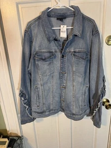 Lane Bryant Button Up Collard Blue Denim Jacket Women Size 24 PP-26” L 25” New&& - Picture 1 of 2