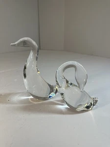 STEUBEN Glass Preening Goose and Gander Sculptures, Signed - Picture 1 of 3