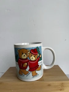 HF 1988 Ice Skating Bears Christmas Mug Vintage Holiday Ceramic Korea - Picture 1 of 7