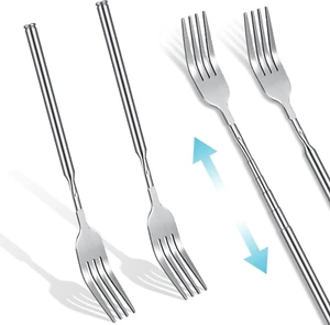 2 Pcs Dinner Extendable Fork Stainless Steel Adjustable BBQ Telescopic Extendabl - Picture 1 of 12