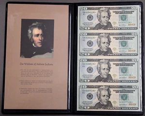 Uncut Sheet Of 4 2004 A $20 Star Notes In World Reserve Folder - Last 3 S/N 196 - Picture 1 of 3