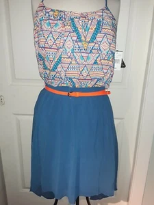 NWT City Triangles Strappy Back Summer Dress High - Low Hem Blue Orange Size 9 - Picture 1 of 9