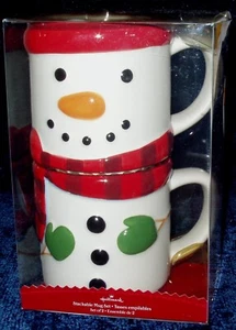 New Hallmark Snowman Set of 2 STACKABLE MUGS Coffee Cocoa Soup - Picture 1 of 6