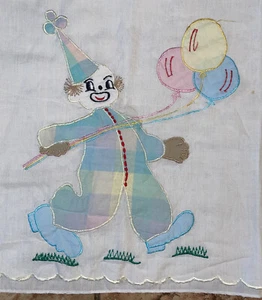 CHILD'S VINTAGE EMBROIDERED CRIB QUILT CLOWN BALLOONS ANIMALS NURSERY FLAT SHEET - Picture 1 of 1