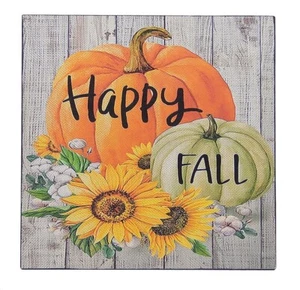 Happy Fall Pumpkin Sunflower Fall Thanksgiving Sign Shelf Sitter Wall Art 5 x 5" - Picture 1 of 4