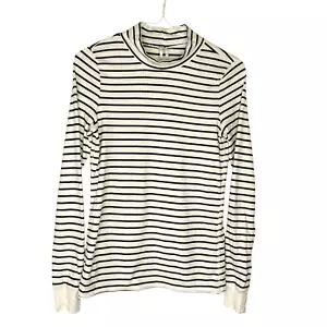 By Anthropologie Size XS Black White Striped Mock Neck Turtleneck Cotton Top - Picture 1 of 10