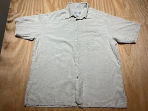 Alfani Men L Beige Button Up Shirt Shirt Sleeve Collared Pocket 100% Silk Tan  - Picture 1 of 8