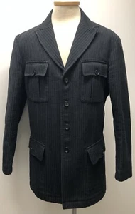 JOHN VARVATOS BLACK PINSTRIPE COAT JACKET CARGO BLAZER STYLE HVY WEIGHT DENIM 52 - Picture 1 of 12