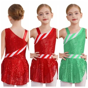 Kids Girls Costume Athletic Christmas Ballroom Dress Gymnastics Leotard Shiny - Picture 1 of 33