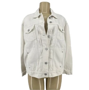 NEW Old Navy Large Women White Classic Denim Jacket Button Up CLT - Picture 1 of 9