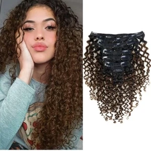 Anrosa Remy Hair Extensions 18-inch Curly Clip In Human Hair Ombre Jerry Curly. - Picture 1 of 12